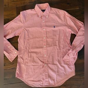 Ralph Lauren Men's Orange and White Checkered Shirt M